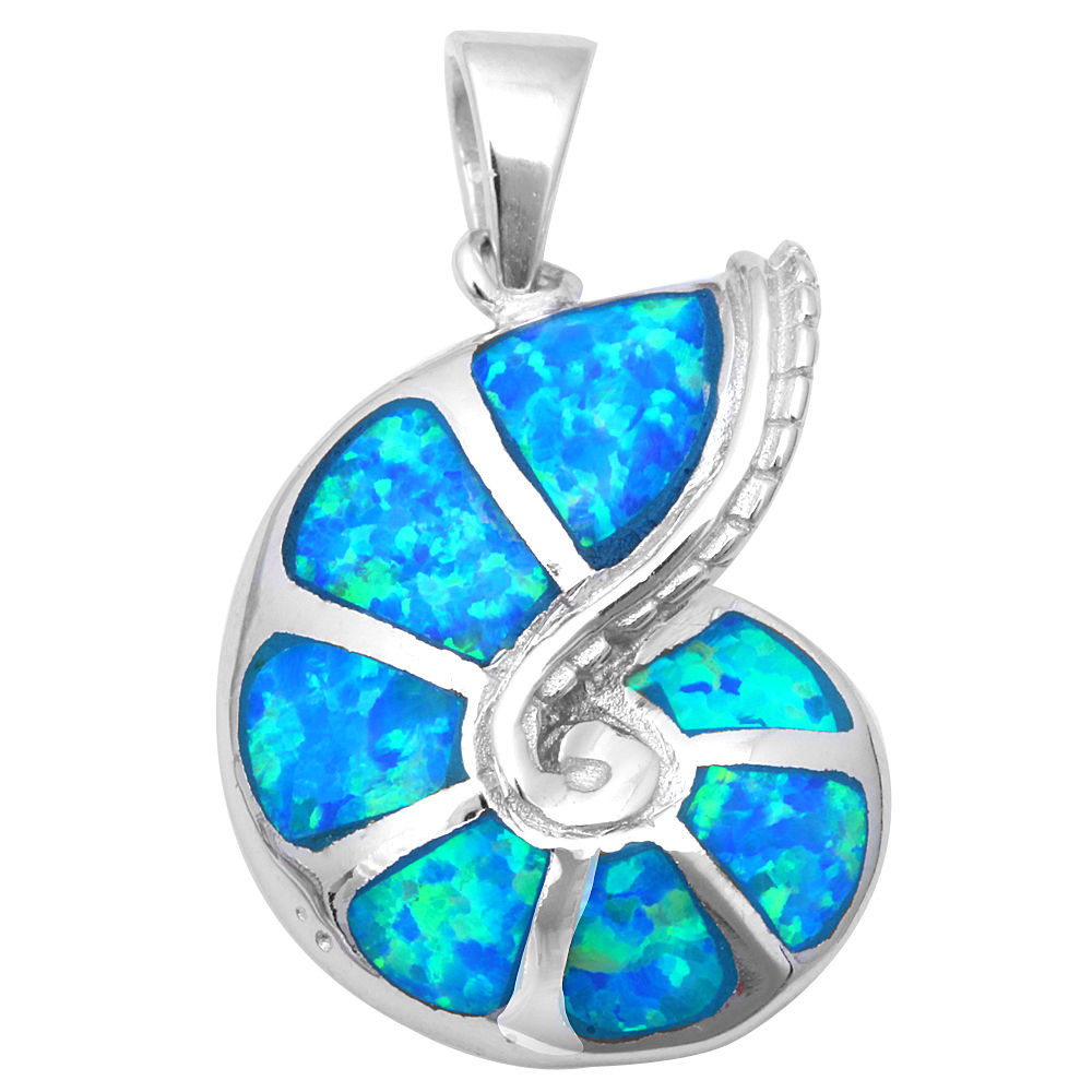 Blue Opal Necklace
 BLUE OPAL SNAIL SEA SHELL 925 Sterling Silver Pendant