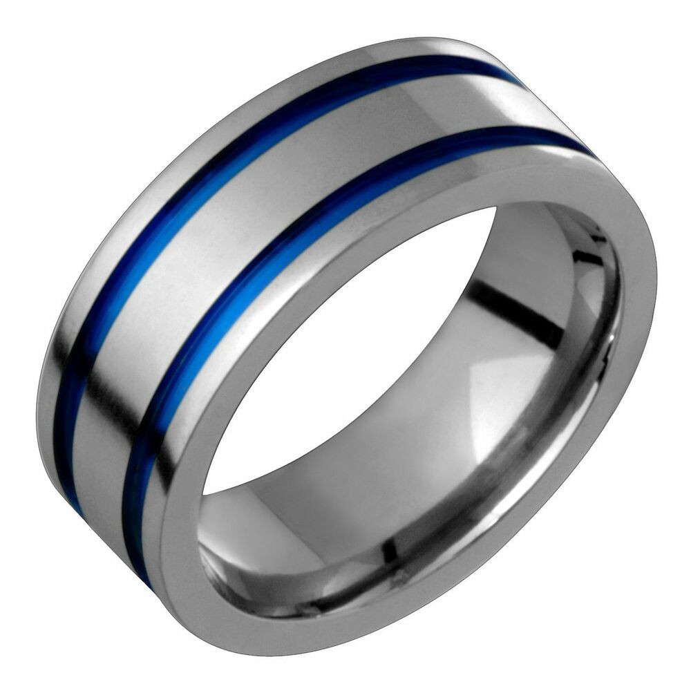 Blue Wedding Bands For Him
 Titanium Band With Blue Anodization 7mm Wide Engagement