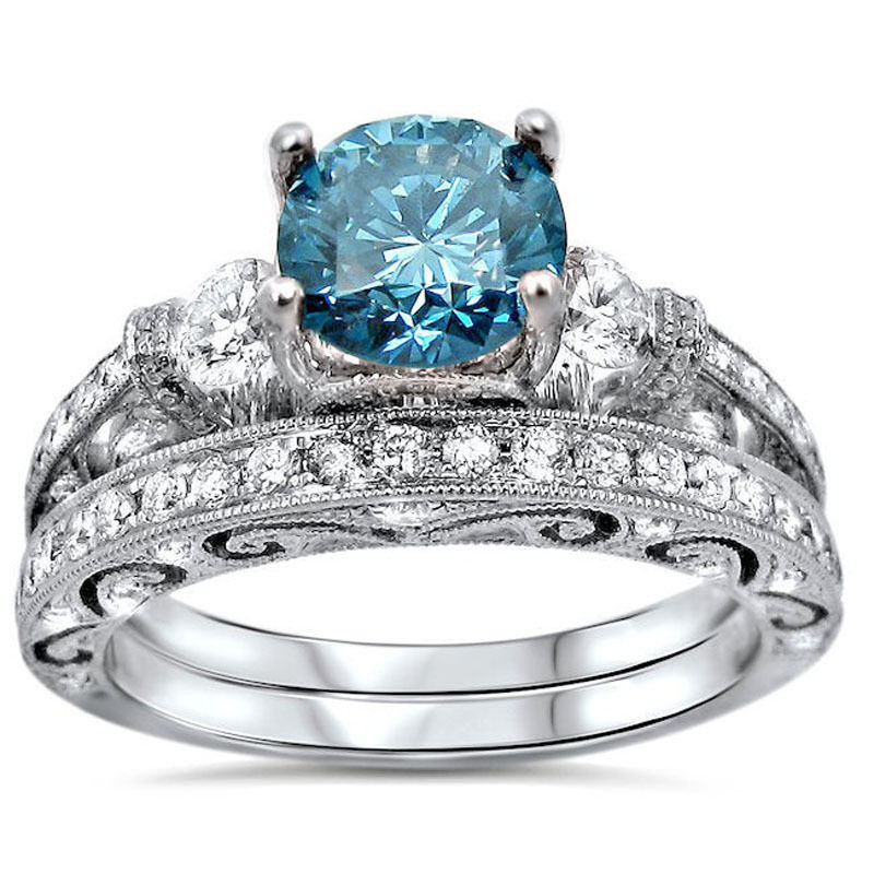 Blue Wedding Ring Set
 Charming 925 Silver Blue Topaz White Sapphire Wedding Ring