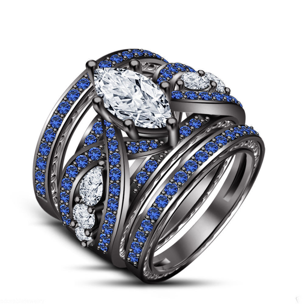 Blue Wedding Ring Set
 New Blue Sapphire Wedding Engagement Ring Set All Size