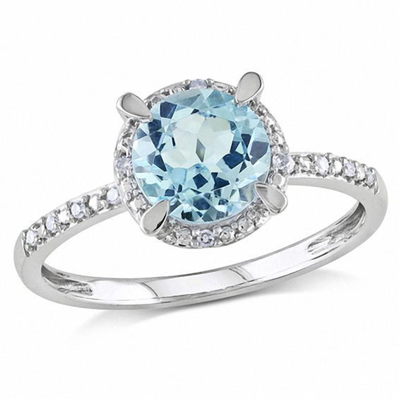 Blue Wedding Rings
 7 0mm Sky Blue Topaz and Diamond Accent Frame Engagement