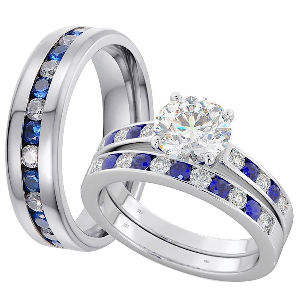 Blue Wedding Rings
 His and Hers Matching Blue Sapphire Wedding Couple Rings Set