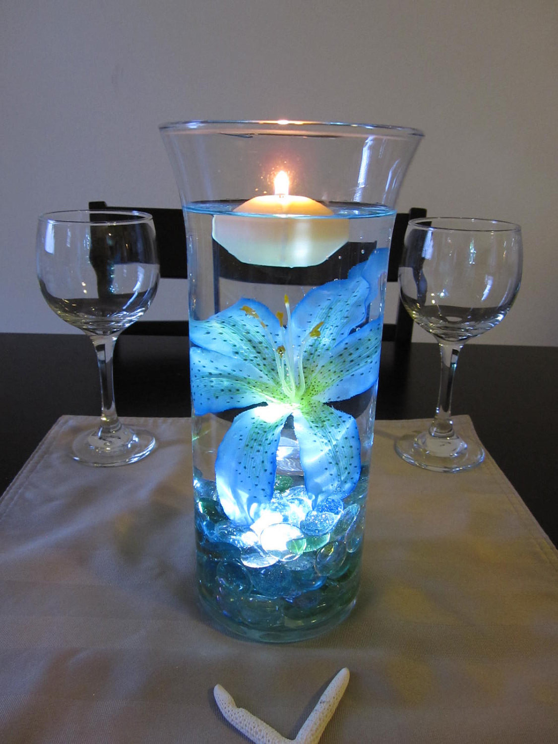 Blue Wedding Table Decorations
 Ocean Blue Tiger Lily Wedding Centerpiece Kit Blue Marbles and