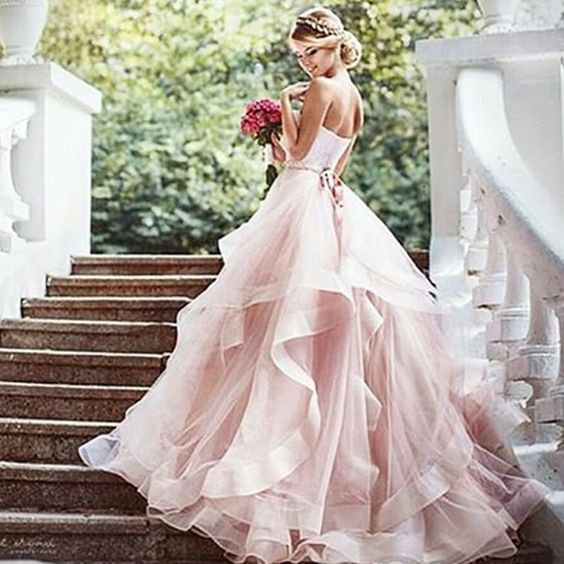 Blush Pink Wedding Dresses
 Elegant Wedding Dress Lace Wedding Dress Romantic Evening