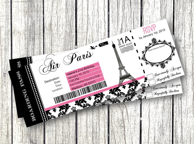Boarding Pass Birthday Invitations
 Paris Boarding Pass Invitation DIY EDITABLE by PinkPopRoxx