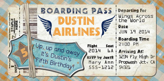 Boarding Pass Birthday Invitations
 Planes Boarding Pass Invitation for Birthday Party Bon