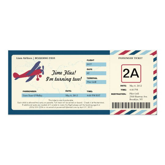 Boarding Pass Birthday Invitations
 Vintage Plane Birthday Boarding Pass Ticket Invitation