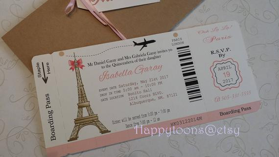 Boarding Pass Birthday Invitations
 Paris Boarding Pass Invitation DIY Boarding Pass invite