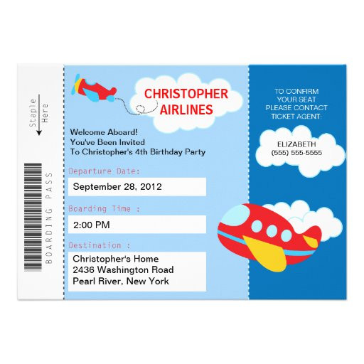Boarding Pass Birthday Invitations
 Personalized Airplane Birthday Invitations