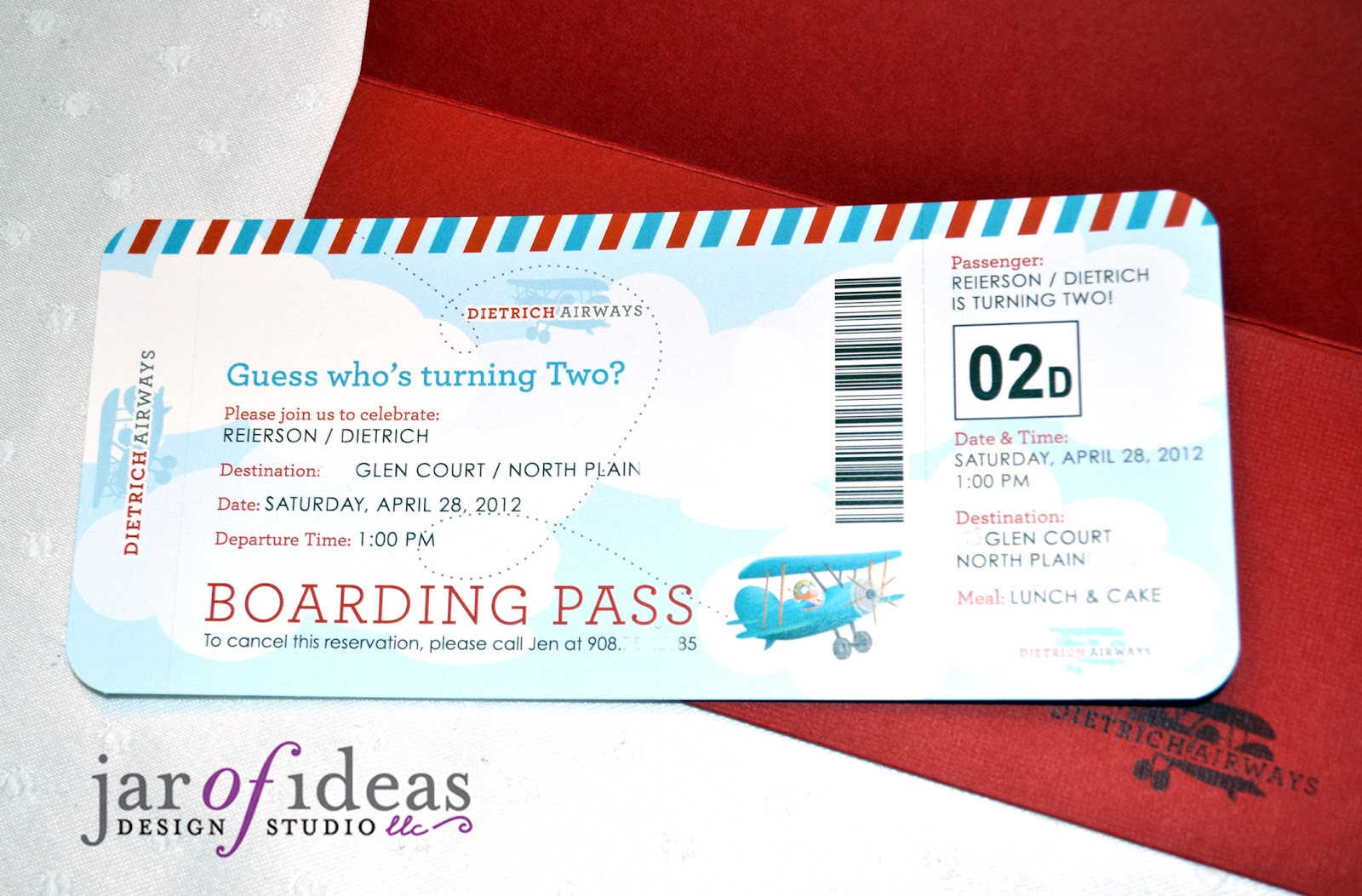 Boarding Pass Birthday Invitations
 Jar of Ideas Airplane themed 2nd Birthday Invitation