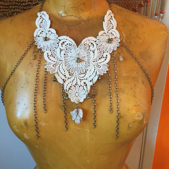 Body Jewelry Boho
 Boho Body Chain Lace Necklace Bridal Jewelry by