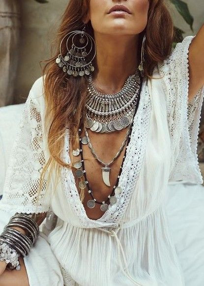 Body Jewelry Boho
 white lace silver boho jewelry coin necklace EARINGS