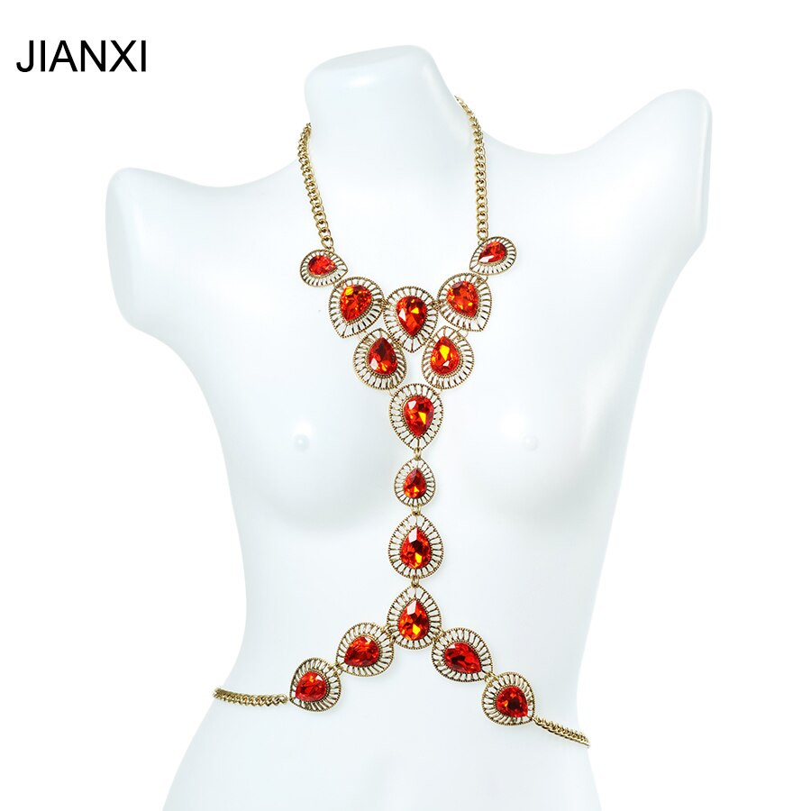 Body Jewelry Outfit
 JIANXI Fashion Golden red Crystal Body chain Women s belly