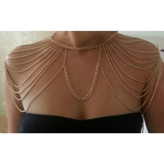 Body Jewelry Outfit
 New 2018 Punk Double Shoulder Chains Choker Necklace Women