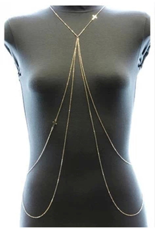 Body Jewelry Rihanna
 Rihanna y Body Chain Bikini Chain Gold Cross Tassel