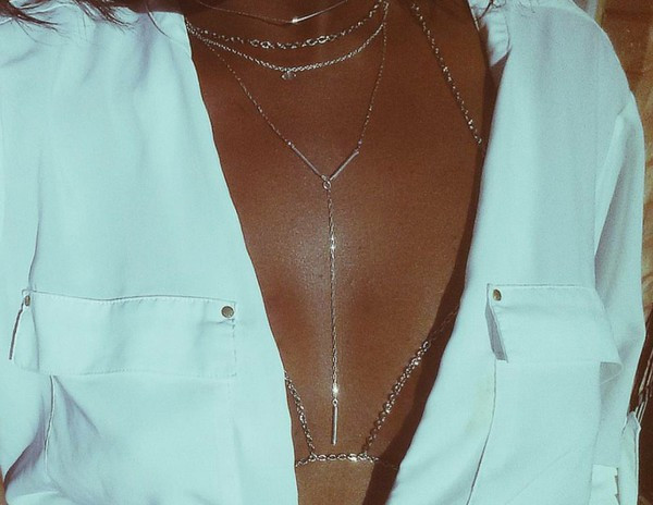 Body Jewelry Rihanna
 chain body chain rihanna style silver jewelry necklace