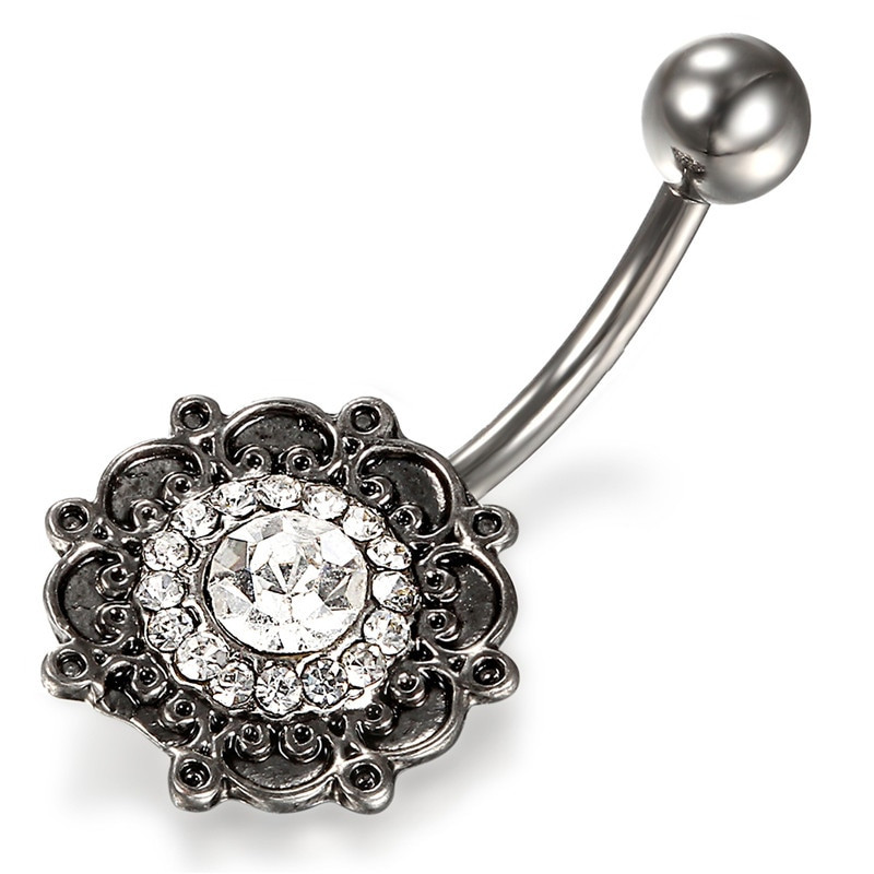 Body Jewelry Silver
 Boniskiss Cubic Ziconia Flower Belly Button Ring Women