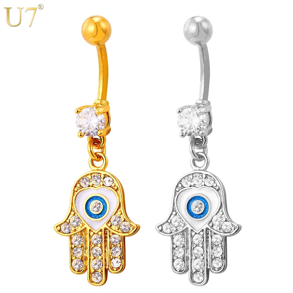 Body Jewelry Silver
 U7 New Hamsa Hand Belly Button Ring For Women Summer Lucky