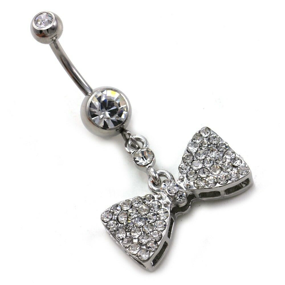 Body Jewelry Silver
 Ribbon Bow Tie Bowknot Dangle Belly Button Navel Ring Body