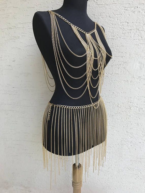 Body Jewelry Skirt Gold Chain Dress Shoulder and Waist Chain Skirt Body
