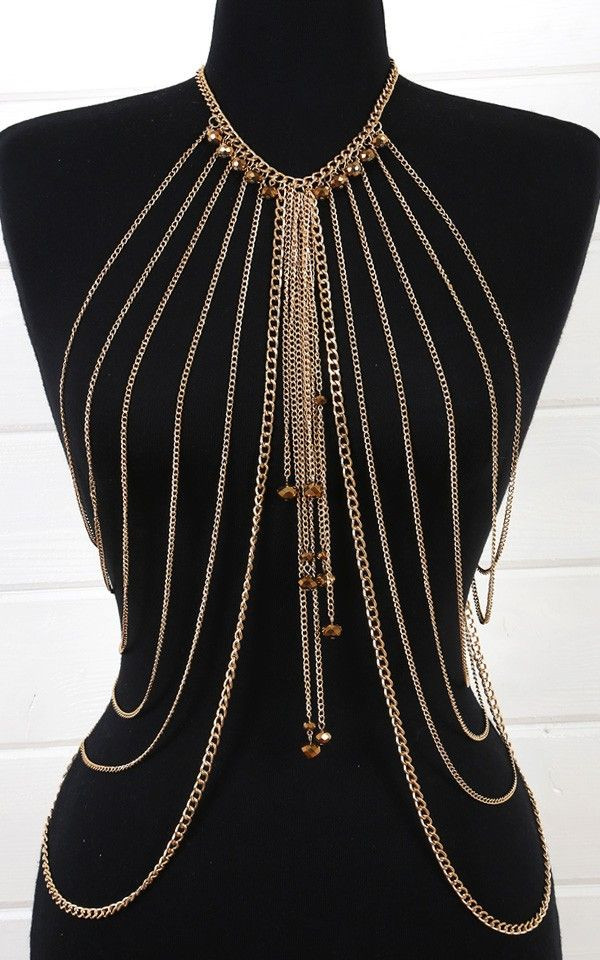 Body Necklace Jewelry
 Dangling Beads Draped Body Necklace GOLD