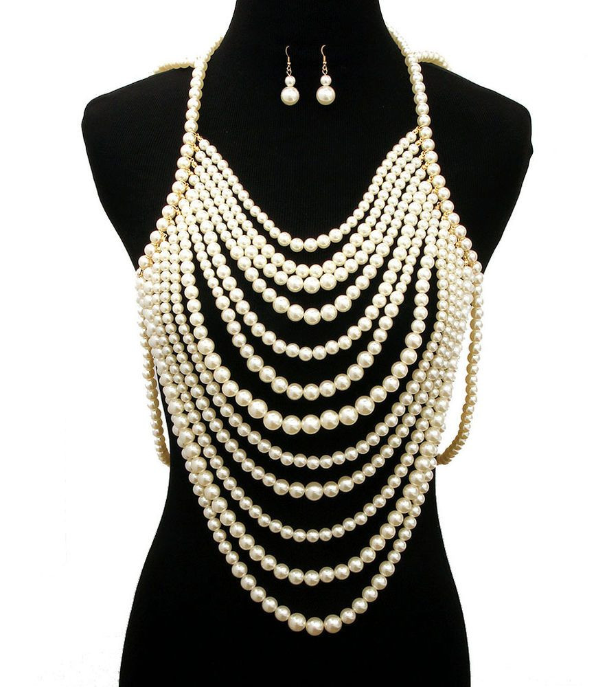 Body Necklace Jewelry
 12 Multi Layer Pearl Necklace Set Pearl Body Chain