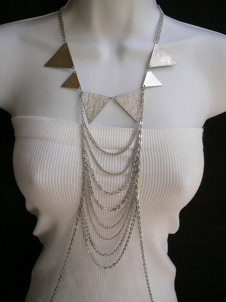Body Necklace Jewelry
 NEW WOMEN SILVER CHOLER TRIANGLES METAL BODY CHAIN JEWELRY