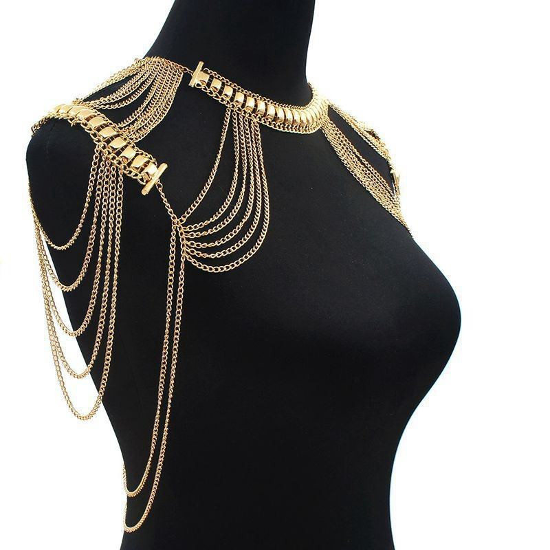 Body Necklace Jewelry
 Vintage Gold Plated Shoulder Chain Necklace Jewelry