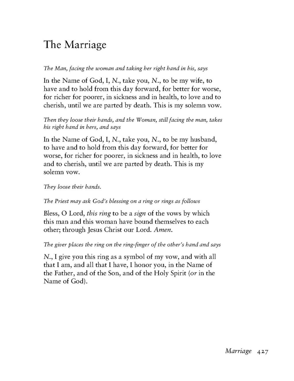 Book Of Common Prayer Wedding Vows
 Page Book of mon prayer TEC 1979 pdf 427