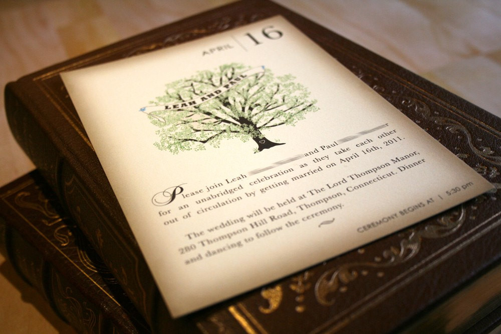 Book Wedding Invitations
 Sample Vintage Book Wedding Invitation Rustic Tree