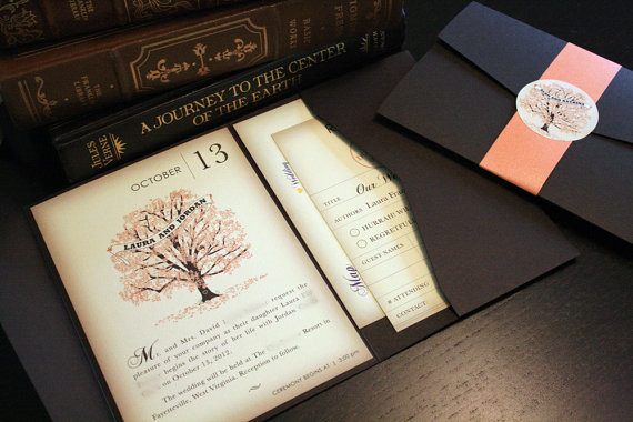 Book Wedding Invitations
 SAMPLE Fall Vintage Book Wedding Invitation Pocketfold