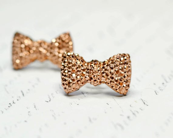 Bow Tie Earrings
 Items similar to Bronze Bow Tie Earrings Glitter Earrings