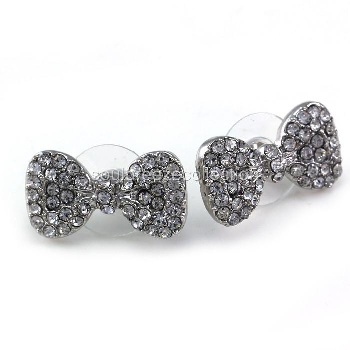 Bow Tie Earrings
 Cute Lovely Clear Crystal Ribbon Bow Tie Bowknot Stud Post
