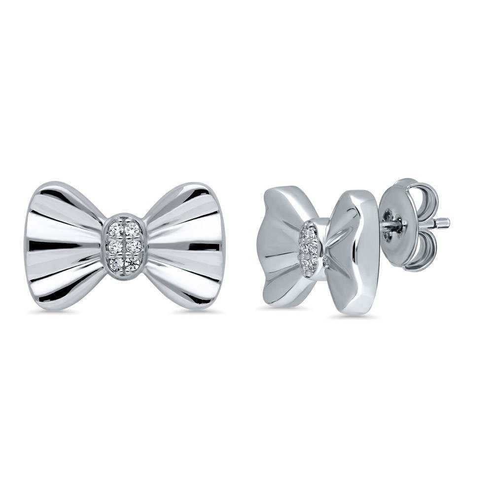 Bow Tie Earrings
 BERRICLE Sterling Silver CZ Bow Tie Fashion Stud Earrings