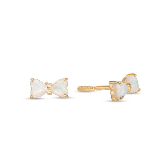 Bow Tie Earrings
 Child s 3mm Heart Shaped Simulated Opal Bow Tie Stud