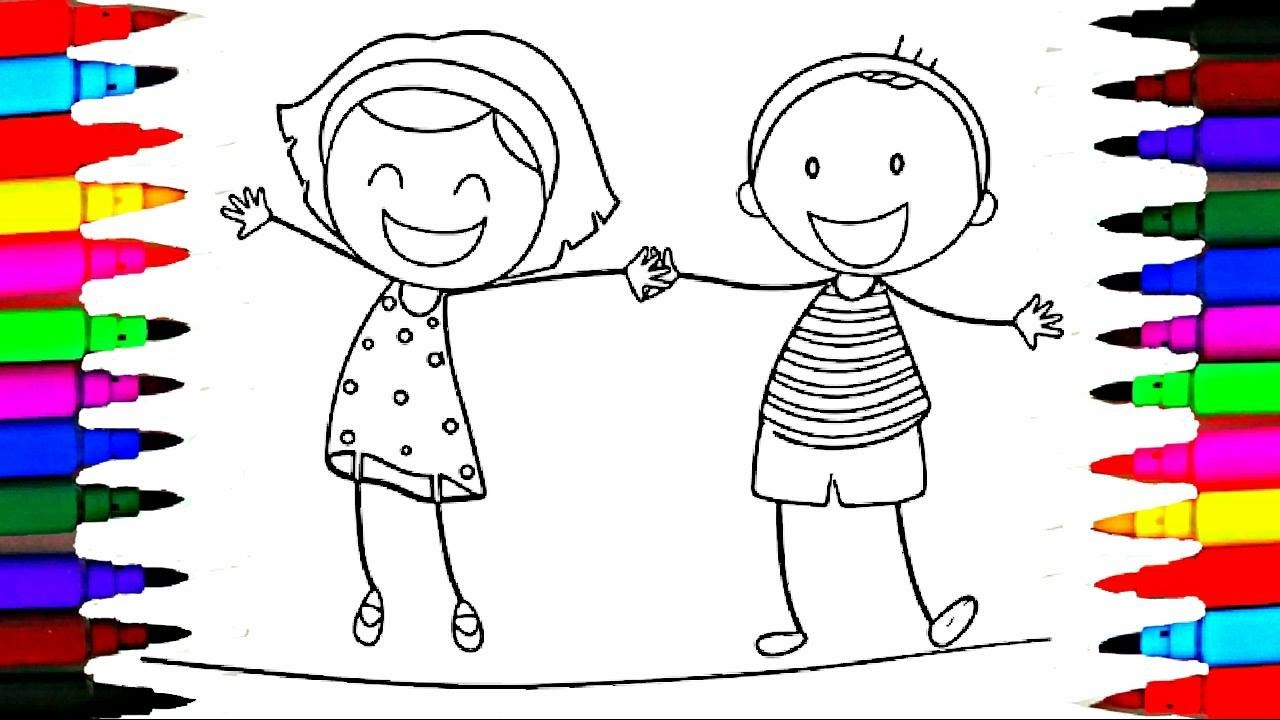 Boys And Girls Coloring Pages
 School Girl and Boy Coloring Pages l Happy Kids Drawing
