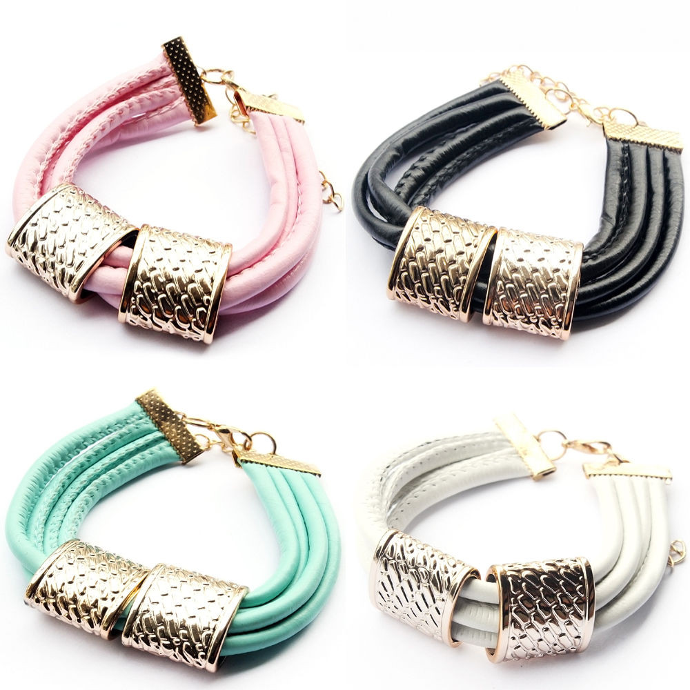 Bracelet Charms Wholesale
 Newest Fashion jewelry Wholesale Leather Gold Plated Women