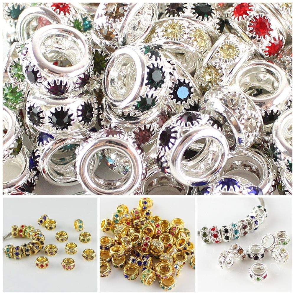 Bracelet Charms Wholesale
 Wholesale Rhinestone Crystal Spacer Big Hole Charm Beads