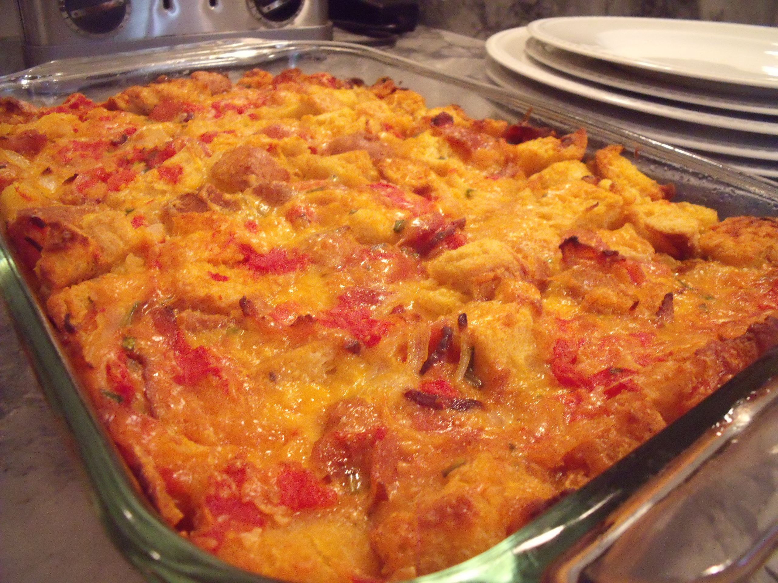 Breakfast Casserole Without Eggs
 Bacon Tomato and Cheddar Breakfast Bake with or without