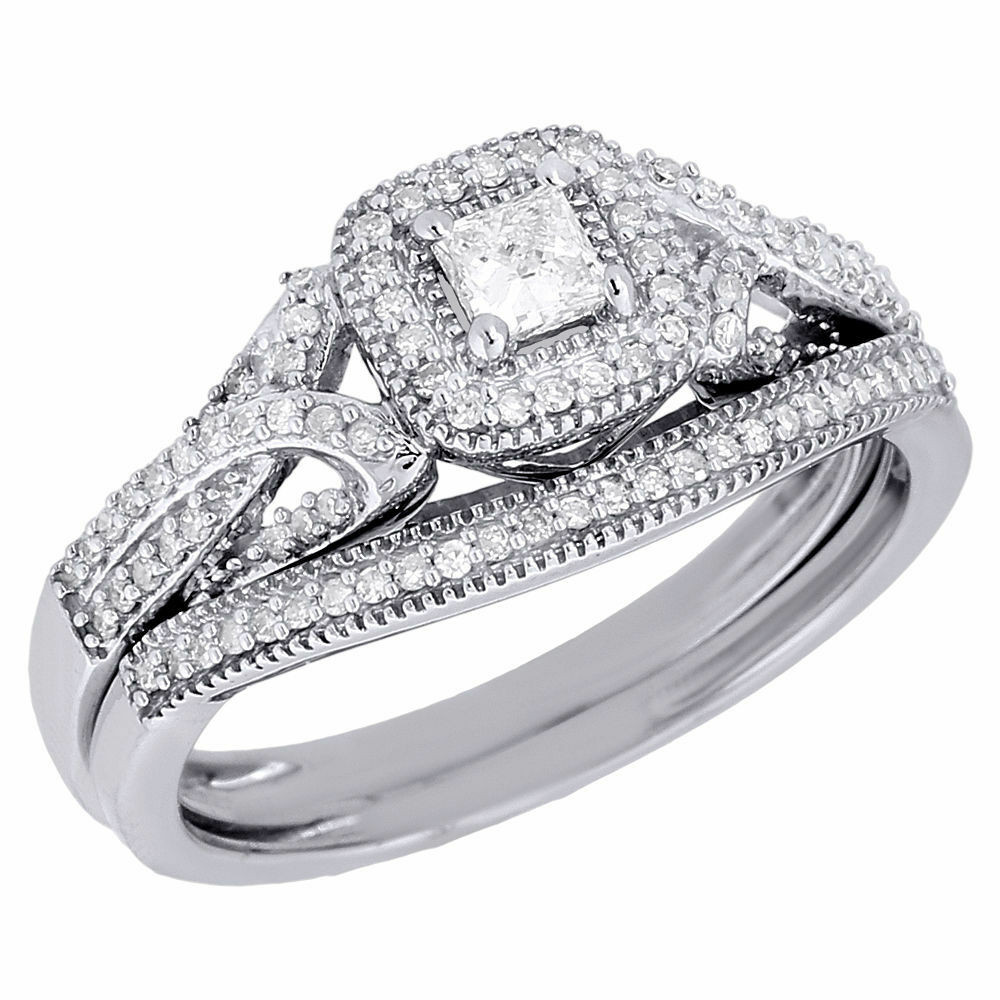 Bridal Sets Princess Cut
 10K White Gold Princess Cut Solitaire Bridal Set Diamond