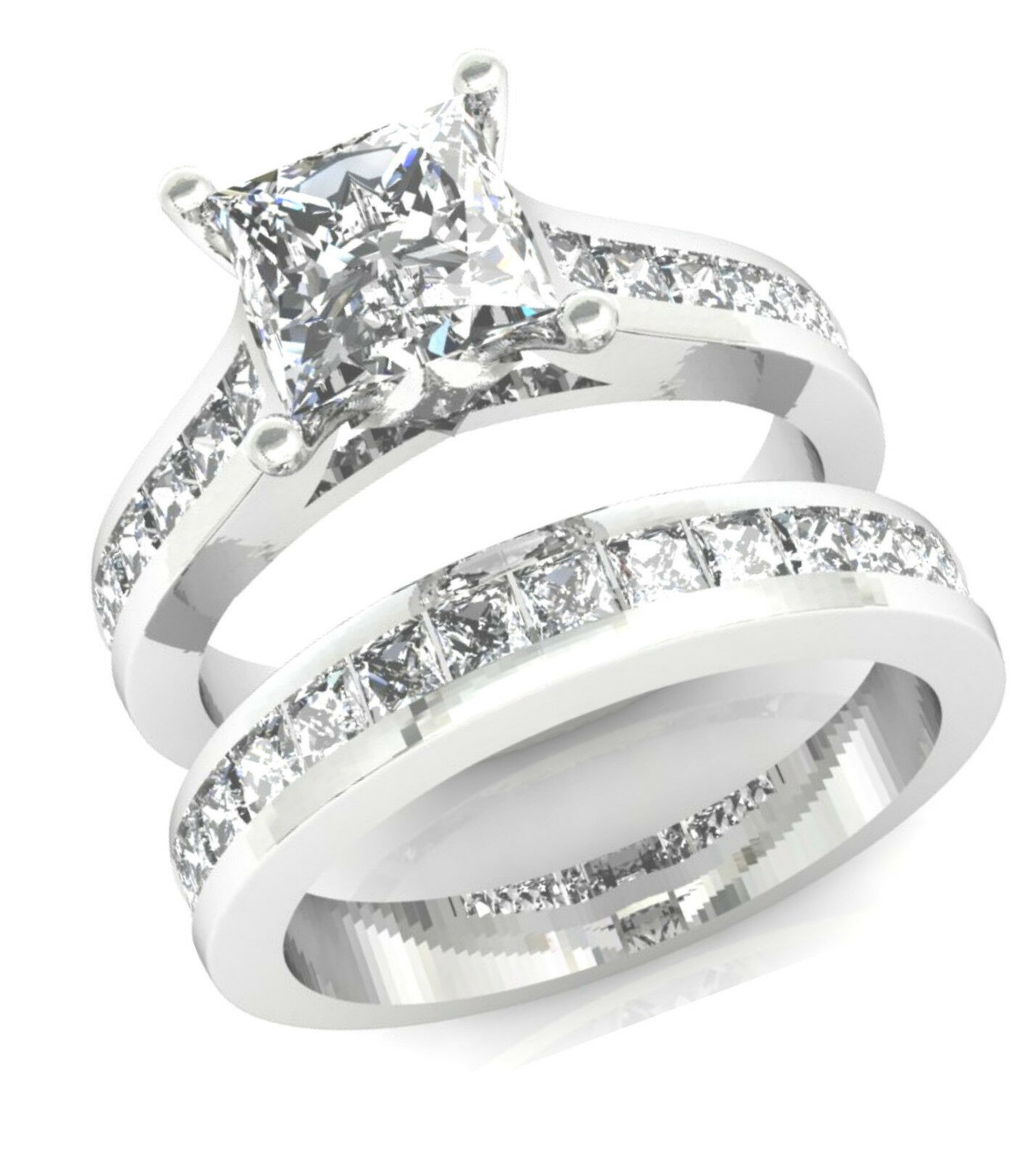 Bridal Sets Princess Cut
 3 2CT PRINCESS CUT CHANNEL SET ENGAGEMENT RING WEDDING
