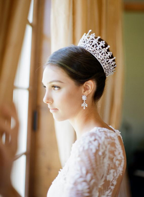 Brides Hairstyles With Tiara
 Full Bridal Crown Swarovski Crystal Wedding Crown PORTIA