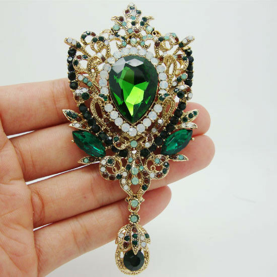 Brooches Jewellery
 Fashion Jewelry Crown Flower Drop Green Crystal Rhinestone
