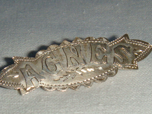 Brooches Name
 AGNES Victorian Silver Name Brooch 19th Century Agnes