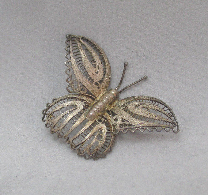 Brooches Pin
 VINTAGE RARE STERLING SILVER WIRE ETCHED FUSED BUTTERFLY