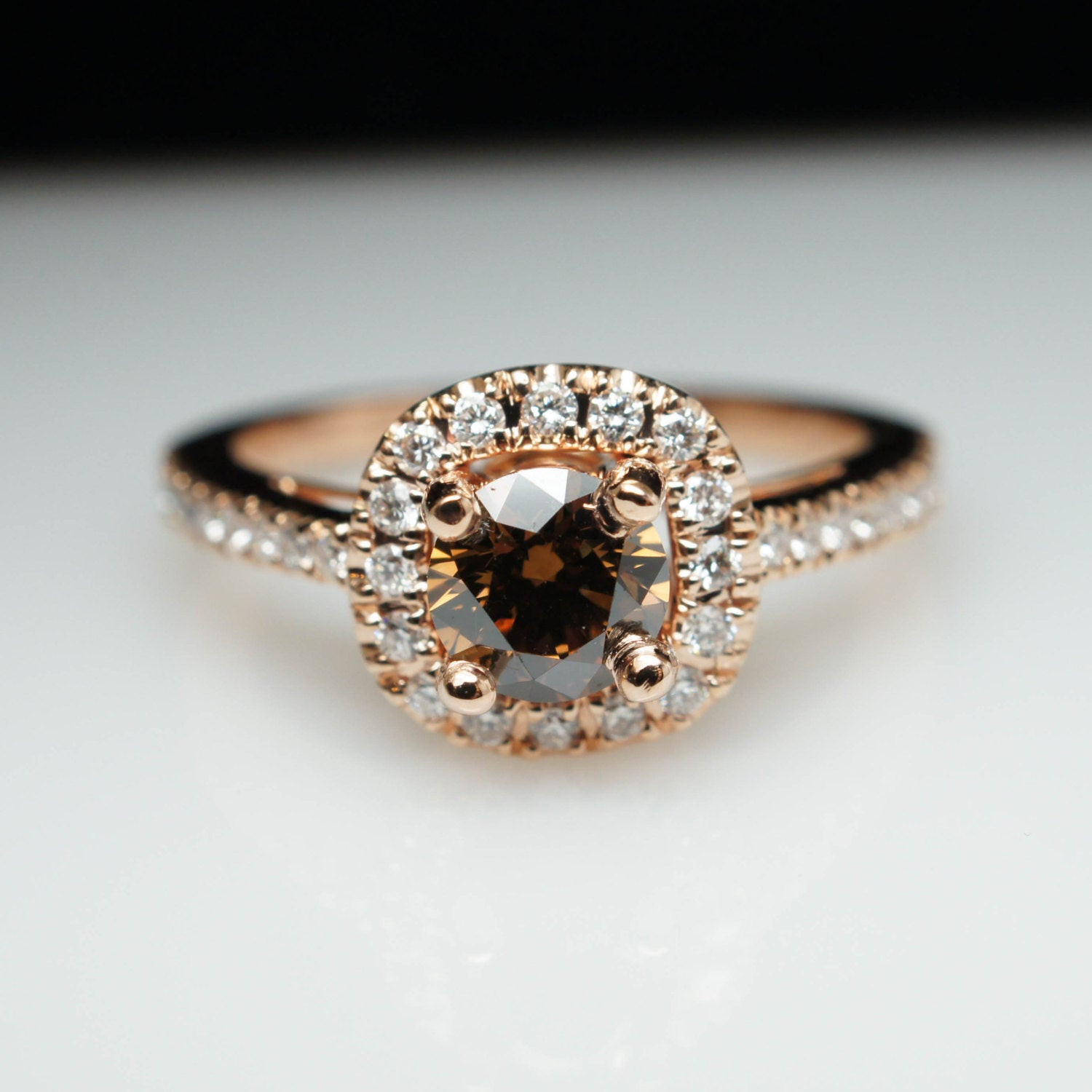Brown Diamond Engagement Rings
 Unique Cognac Brown Diamond Engagement Ring in 14k Rose Gold