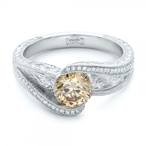 Brown Diamond Engagement Rings
 Custom Brown Diamond and Hand Engraved Engagement Ring