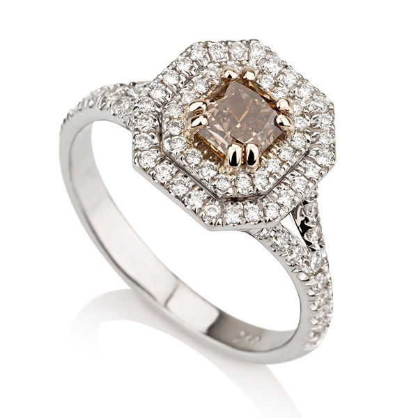 Brown Diamond Engagement Rings
 Radiant Double Halo Fancy Pink Brown Diamond Engagement