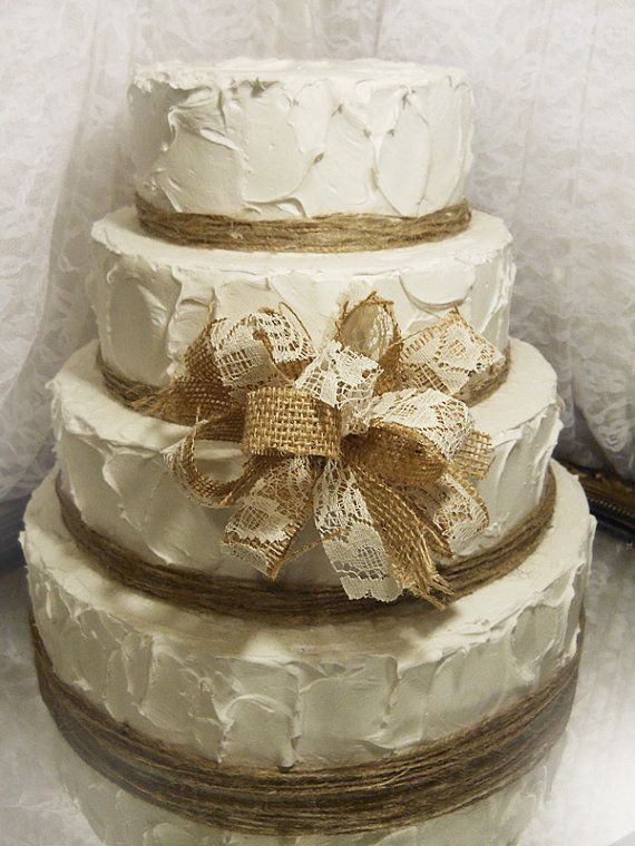 Burlap Wedding Cake Toppers
 Burlap & Lace Cake Topper Bow with twine for tiers Made