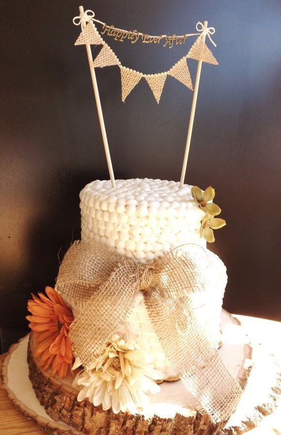 Burlap Wedding Cake Toppers
 Pearls Bunting Banner Wedding Cake Topper Happily Ever